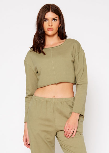 Cropped Scoop Neck Terry Sweatshirt