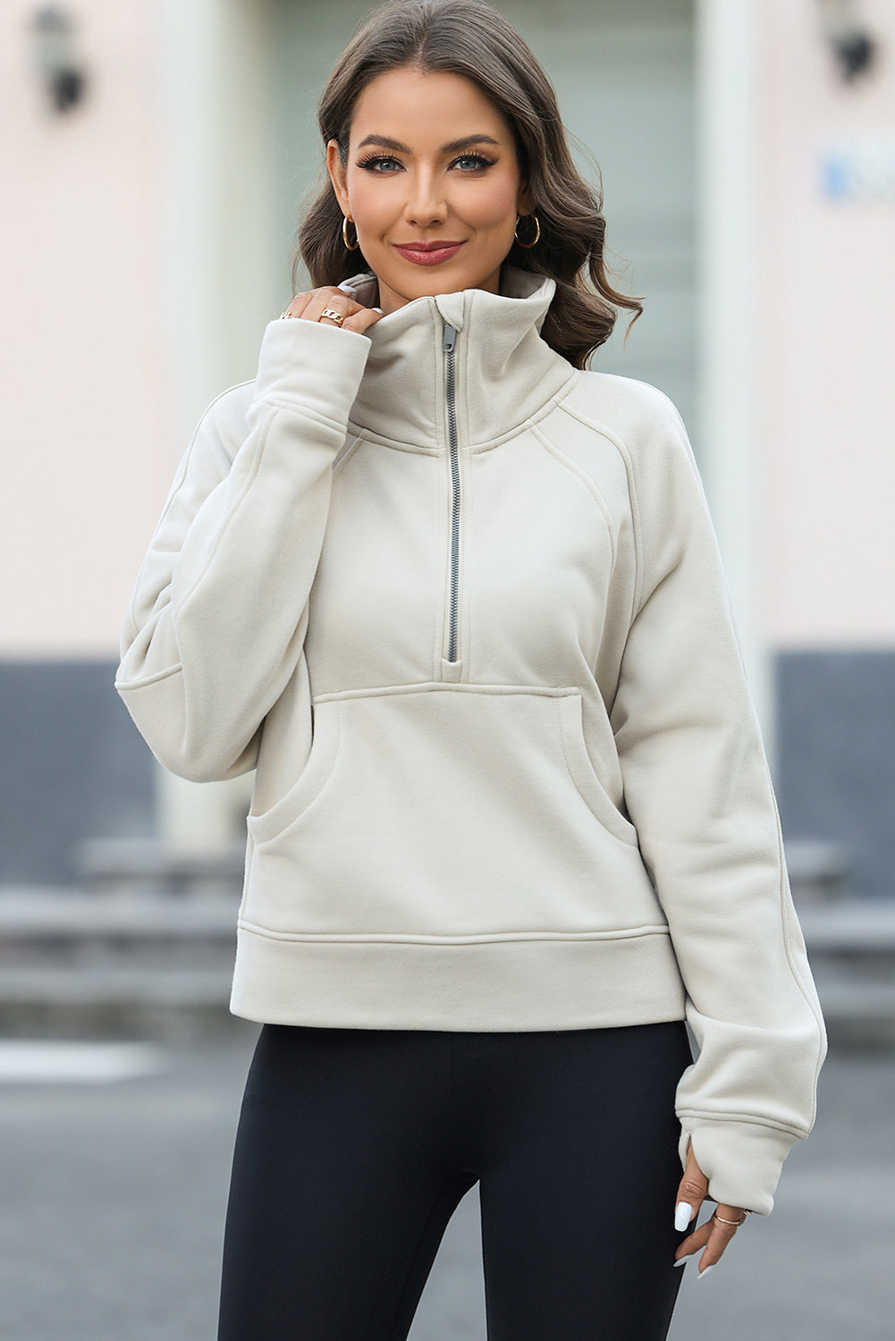 Half Zipper Kangaroo Pocket Sweatshirt