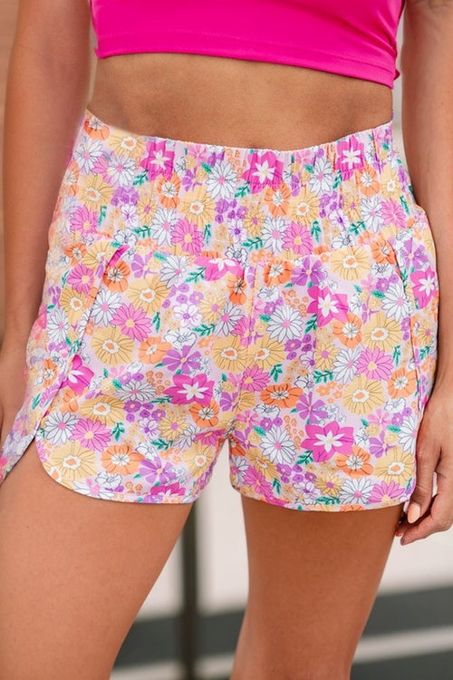 Floral Shirred High Waist Shorts