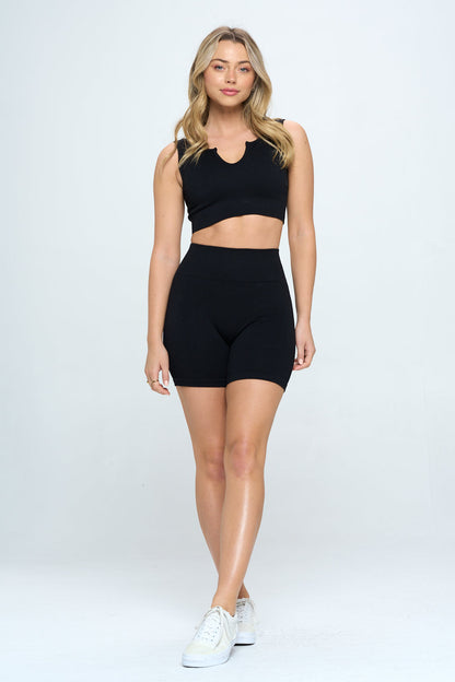 Seamless Ribbed Tank Top & Biker Shorts