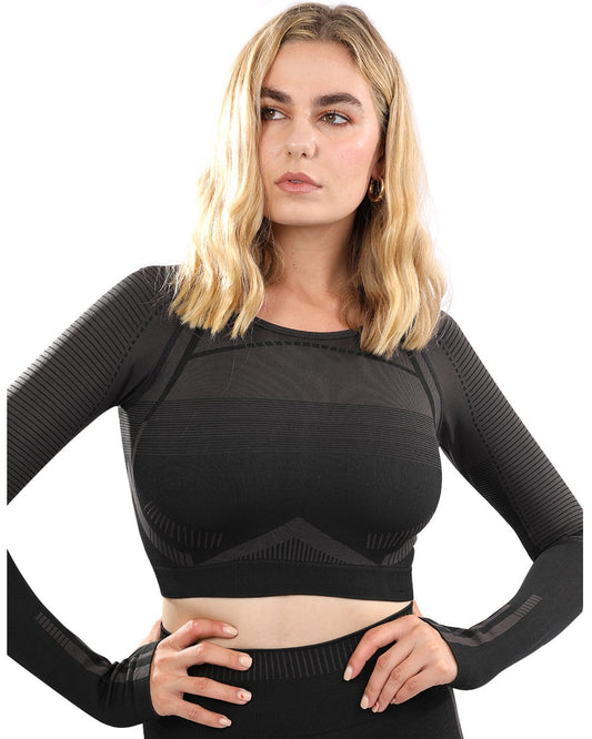 Seamless Sports Top - Black & Brown