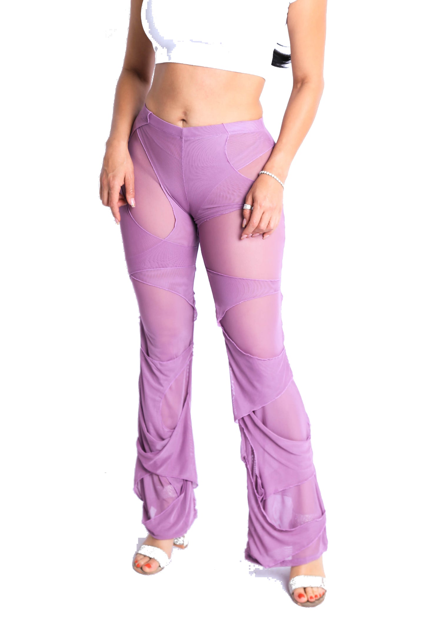 Bell Bottom Layered Mesh Yoga Pants