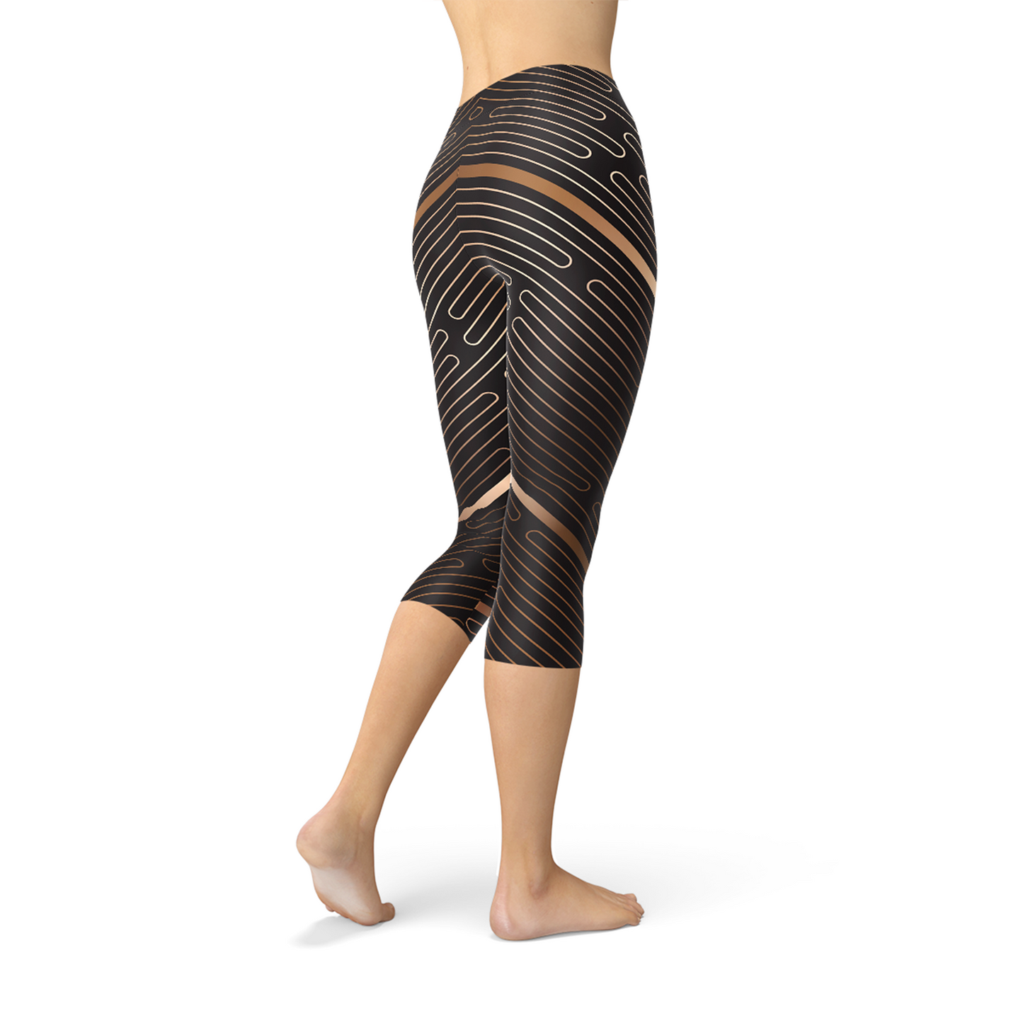 Striped Lines Sports Brown Capri Leggings