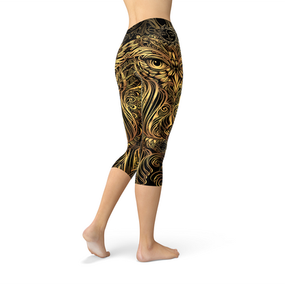 Golden Ornament Owl Capri Leggings