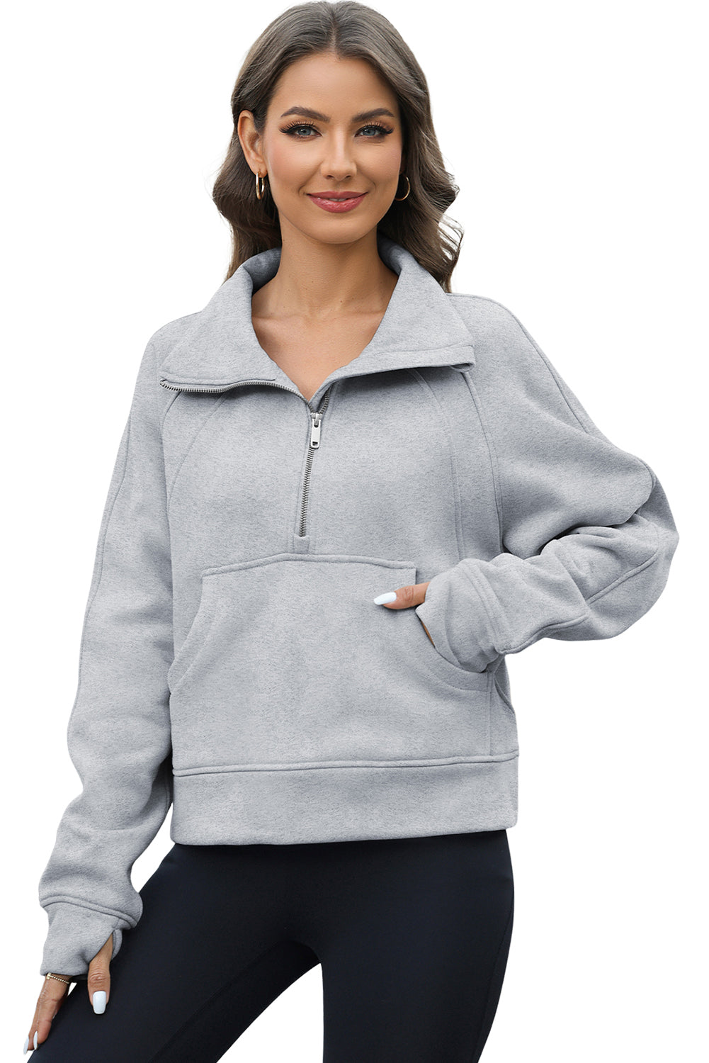 Half Zipper Kangaroo Pocket Sweatshirt