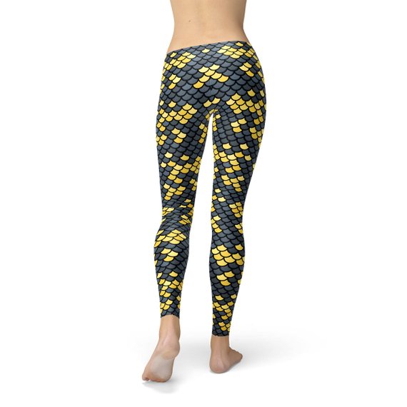Mermaid Leggings with Dark Gray and Yellow Fish Scales