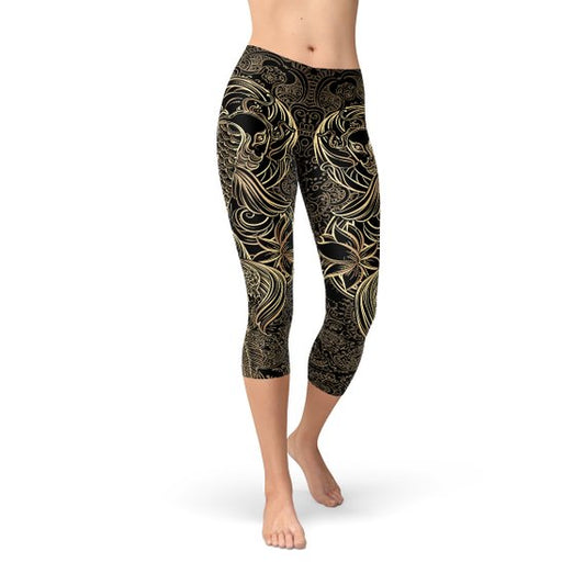 Koi Fish Black Capri Leggings