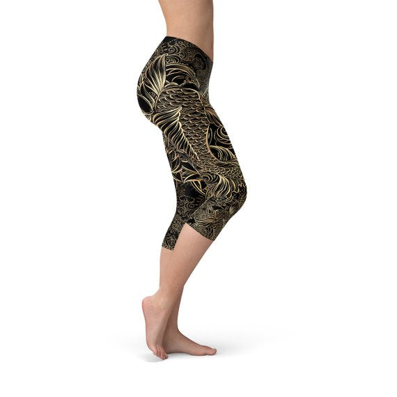 Koi Fish Black Capri Leggings