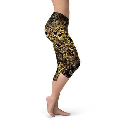 Golden Ornament Owl Capri Leggings