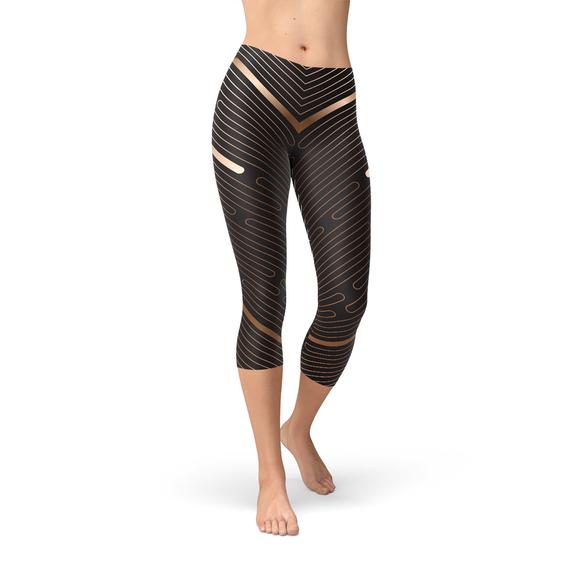 Striped Lines Sports Brown Capri Leggings