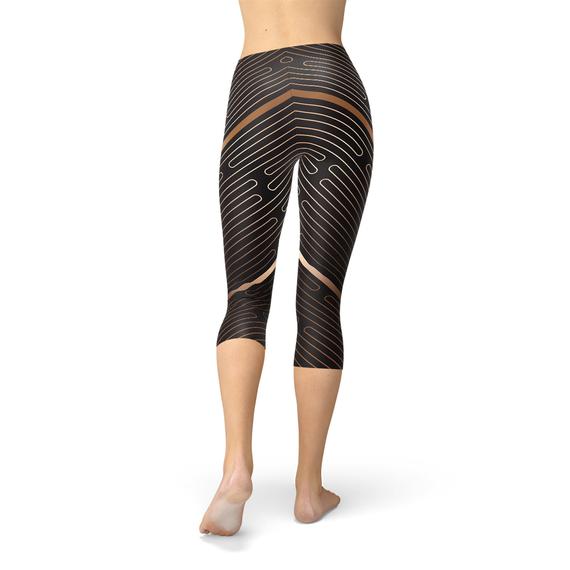 Striped Lines Sports Brown Capri Leggings