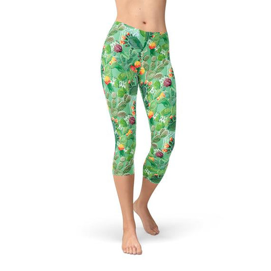 Green Cactus Capri Leggings