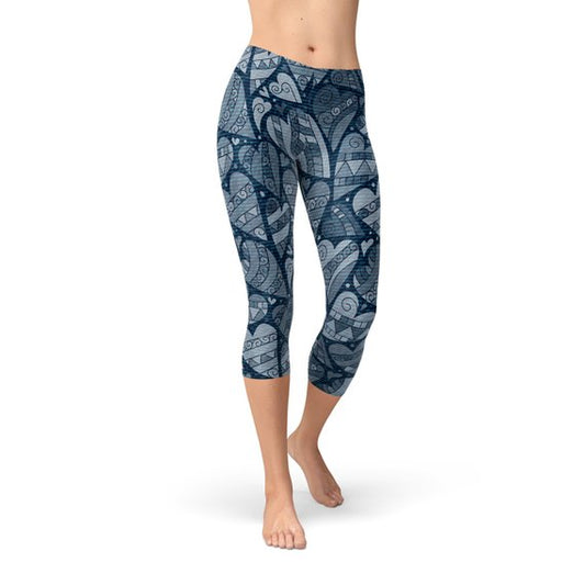Blue Hearts on Capri Leggings